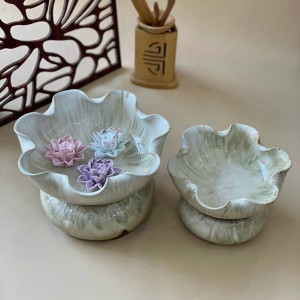 Bát thả hoa thần tài đường kính 24cm men hỏa biến cẩm thạch kèm chân đế(không bao gồm sen sứ)